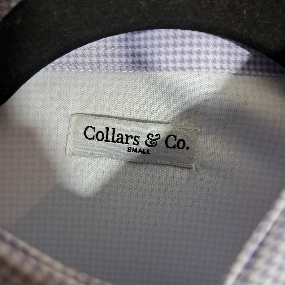 Collars & Co Quattro Flex Dress Shirt Long Sleeve Men Small Lavender Houndstooth - Picture 9 of 16